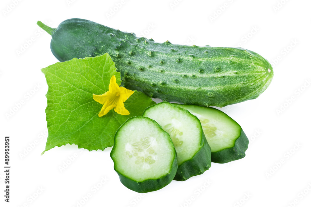 Cucumber cut slices isolated on white