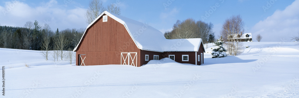 Winter in New England, Red Barn in Snow, South of Danville, Vermont