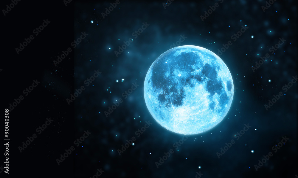 白色满月大气层，夜空背景为恒星