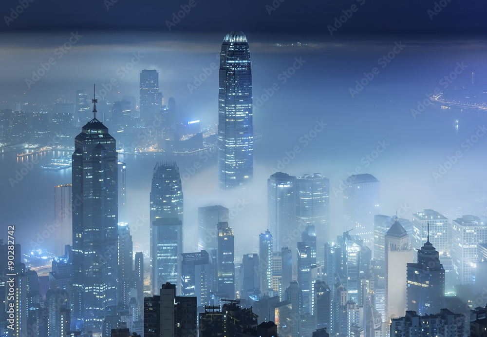 香港维多利亚港朦胧夜景