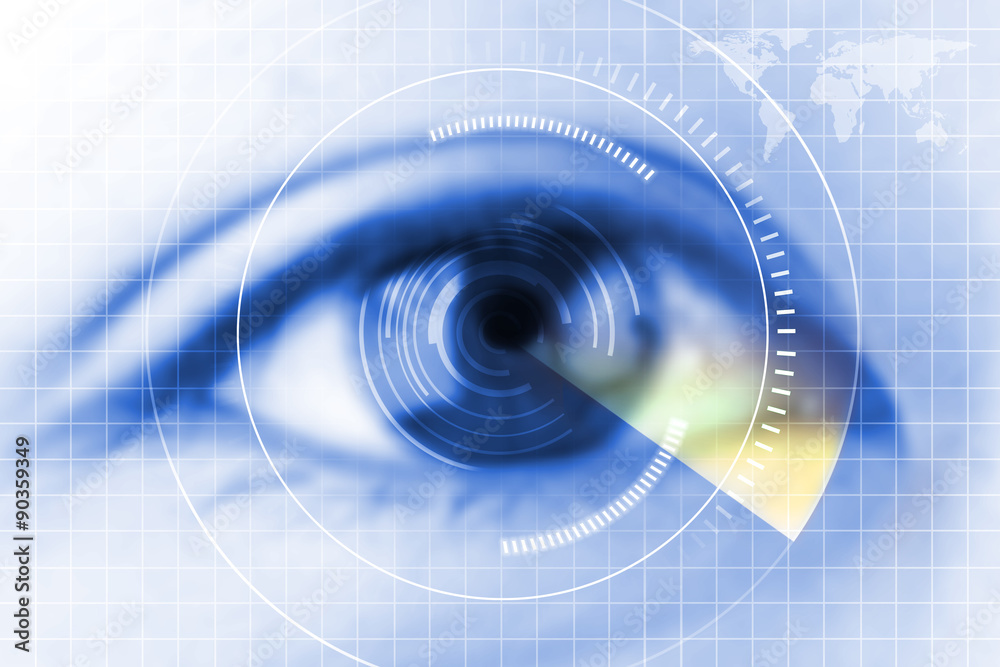 近距离观察蓝眼未来白内障防护，扫描，联系