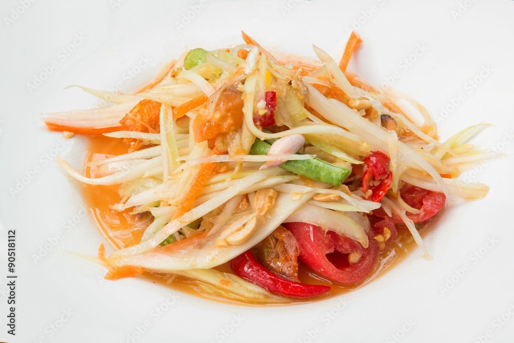 泰国菜叫木瓜沙拉或白菜炖串