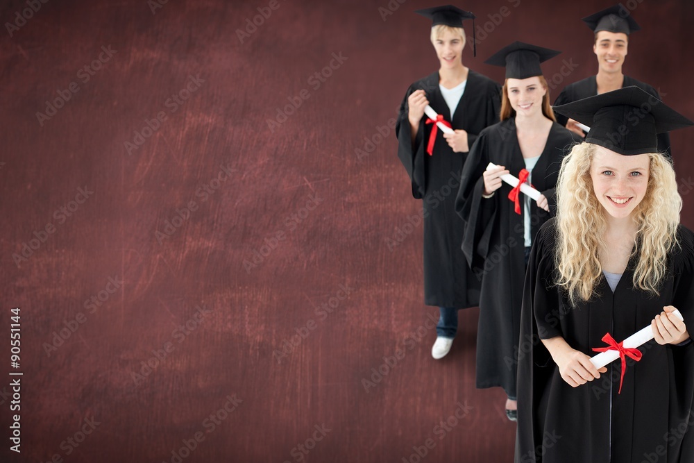 Composite image of smiling group of teenagers celebrating