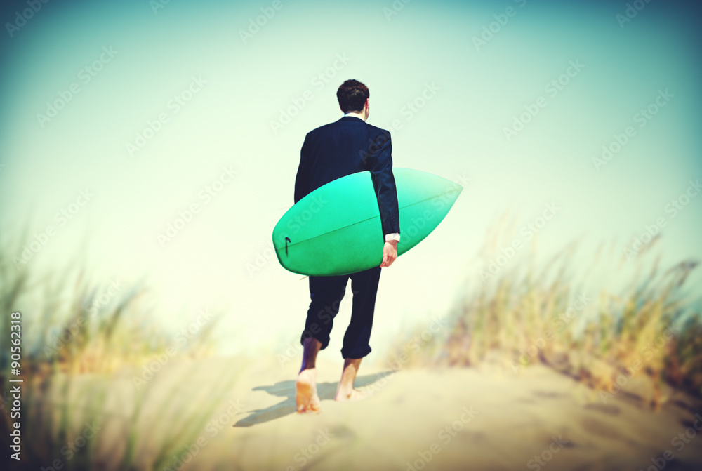 Businessman Surf Corporate Holiday Vacation Concept