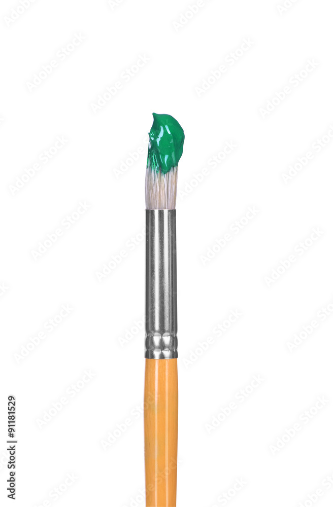 Green paint brush stroke isolated over white