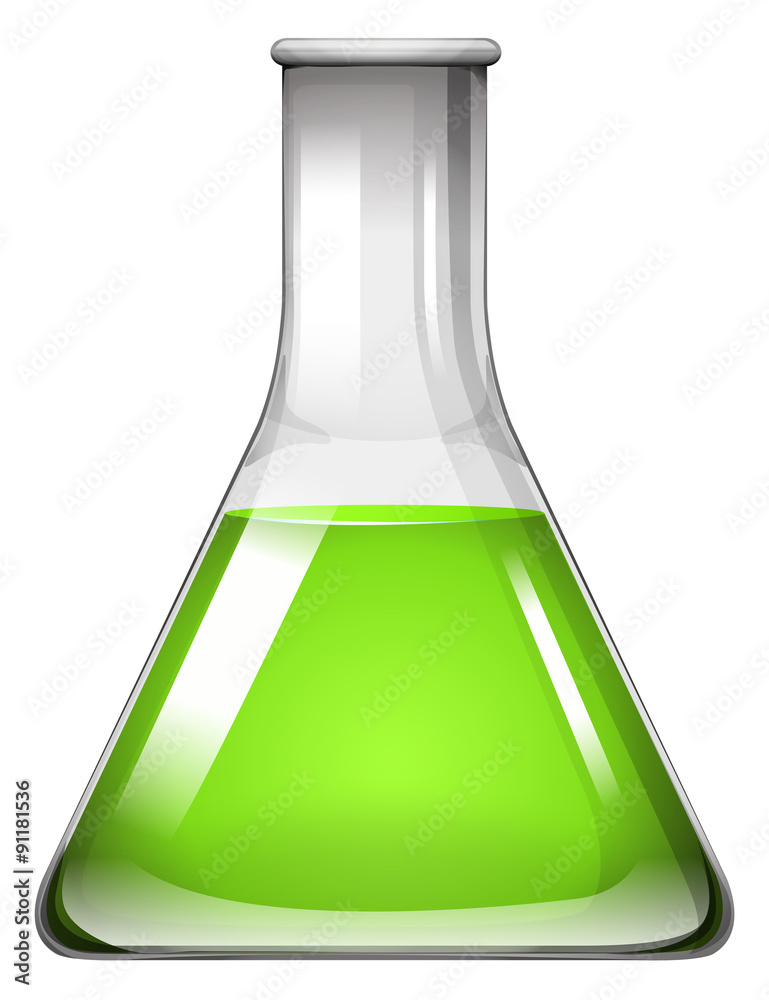 Green liquid in glass beaker.