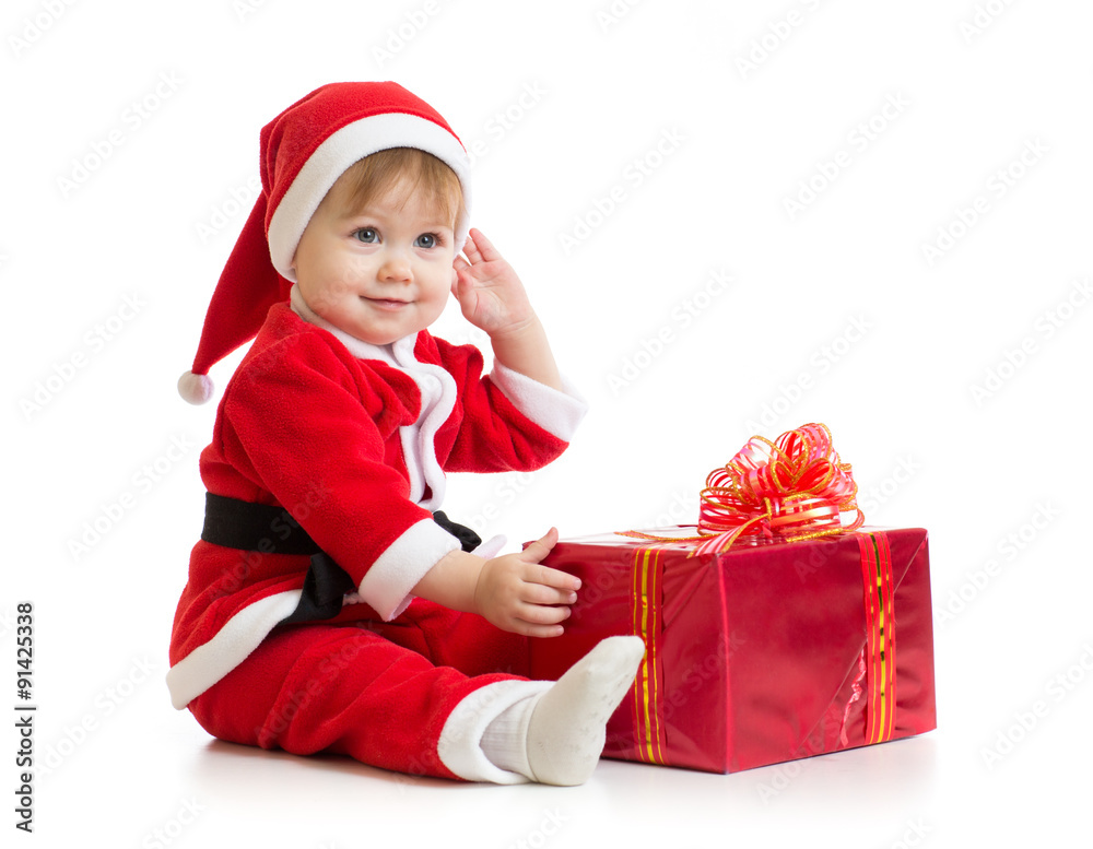 圣诞宝宝与圣诞老人套装礼品盒隔离