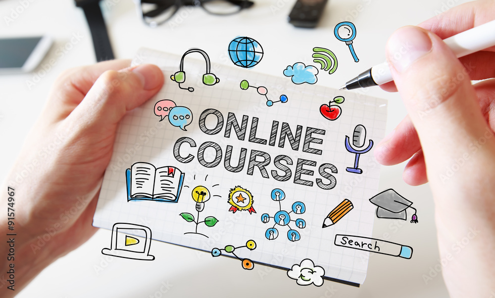 Hand drawing Online Courses concept