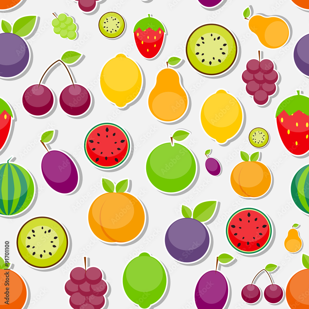 苹果、橙色、李子、樱桃色的无缝图案背景