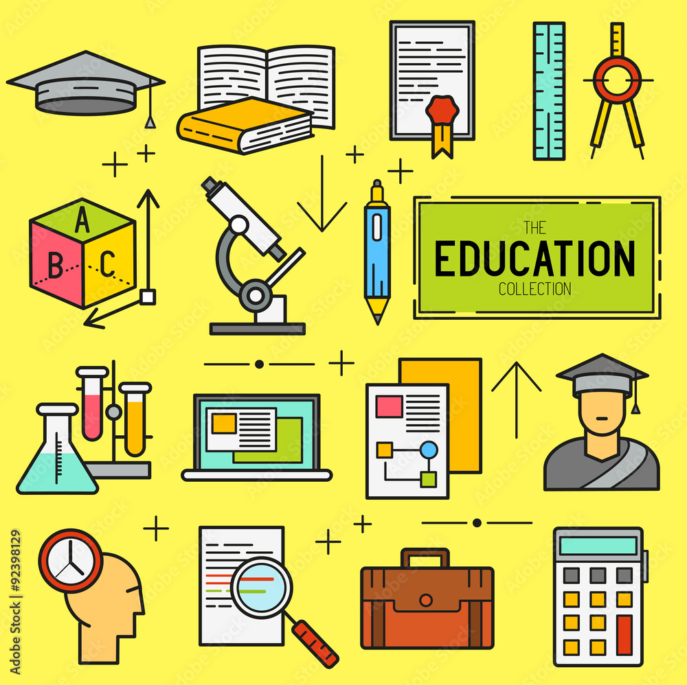 Education Vector Icon Set. a collection of study and research symbols including objects and tools. V