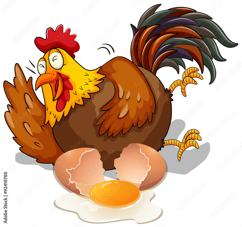 Chicken laughing and cracking egg