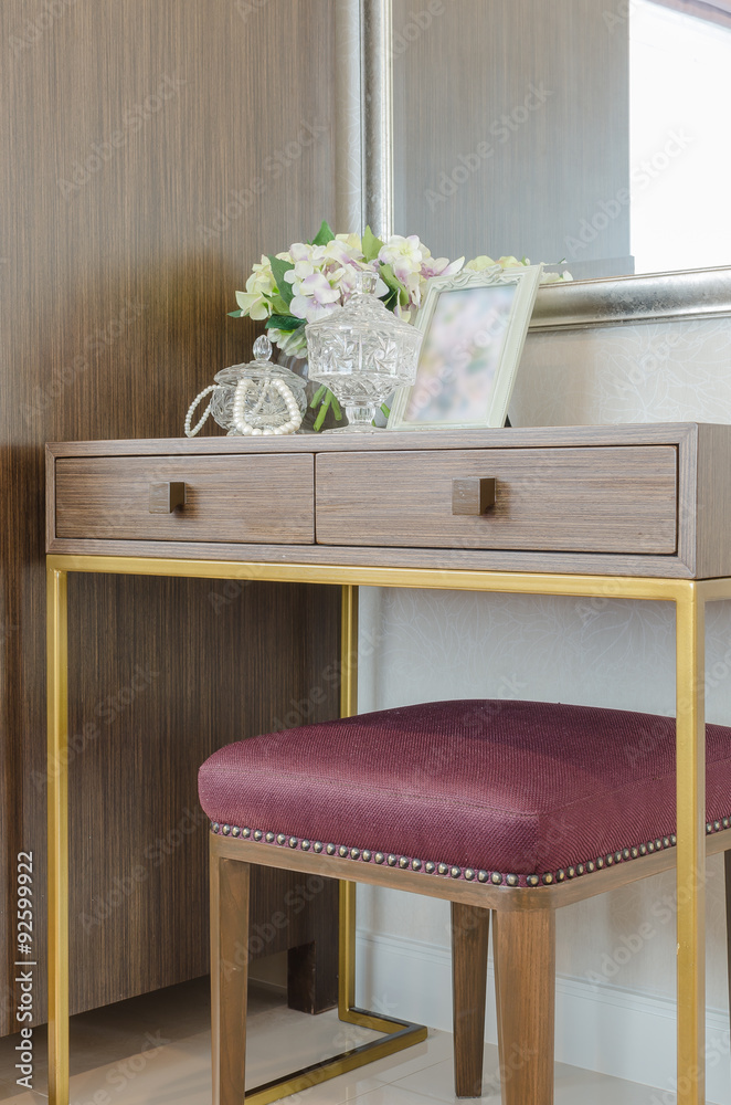 classic wooden chair with wooden dressing table