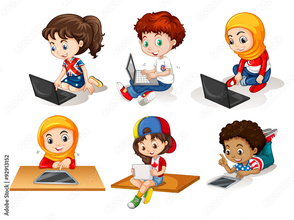 儿童使用电脑和平板电脑