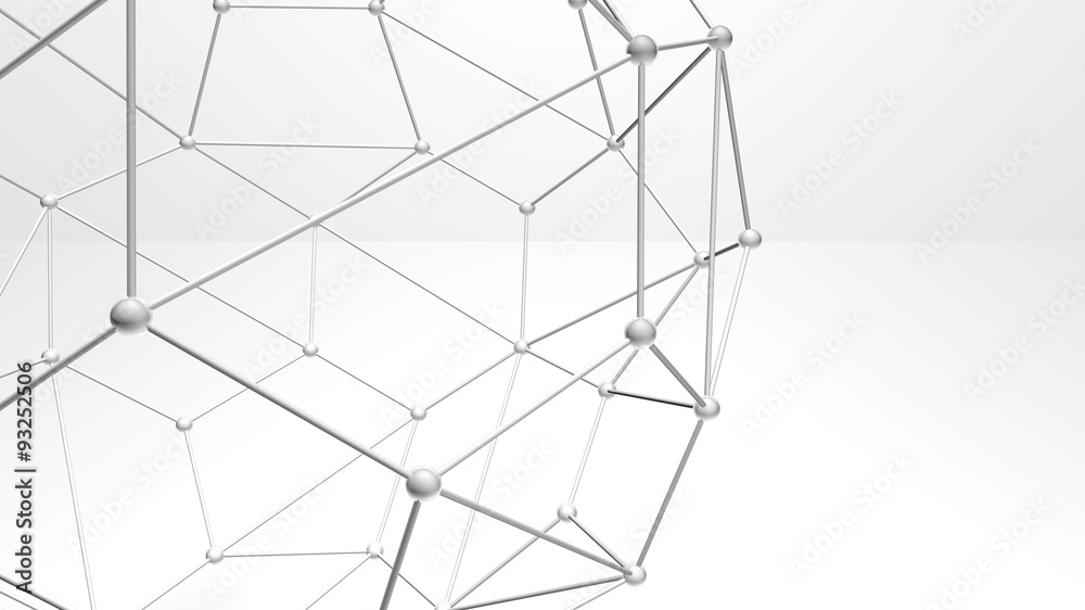 3d抽象原子结构形状和粒子，白色背景上的丛式
