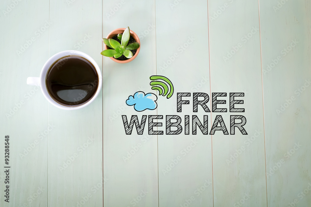 Free Webinar concept with a cup of coffee