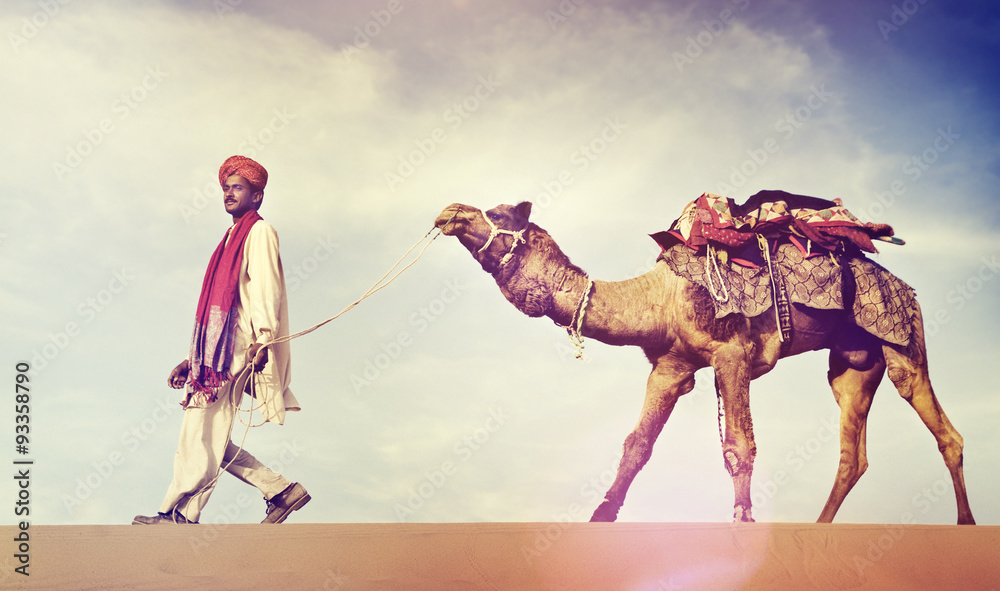 印度人骆驼沙漠旅行概念