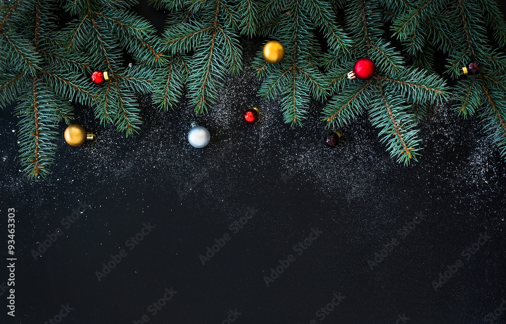 圣诞或新年装饰背景：毛皮树枝