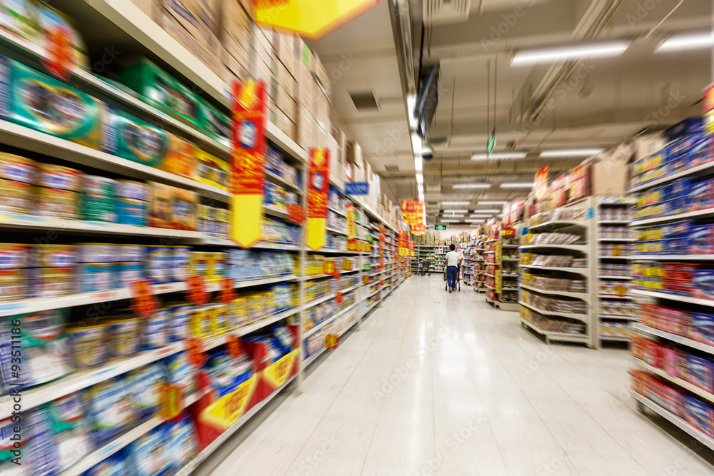 supermarket aisle, Motion Blur background。