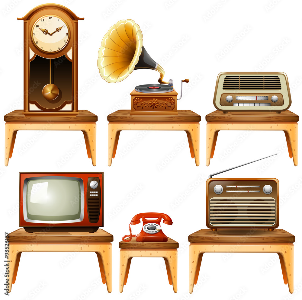 Retro antiques on wooden table