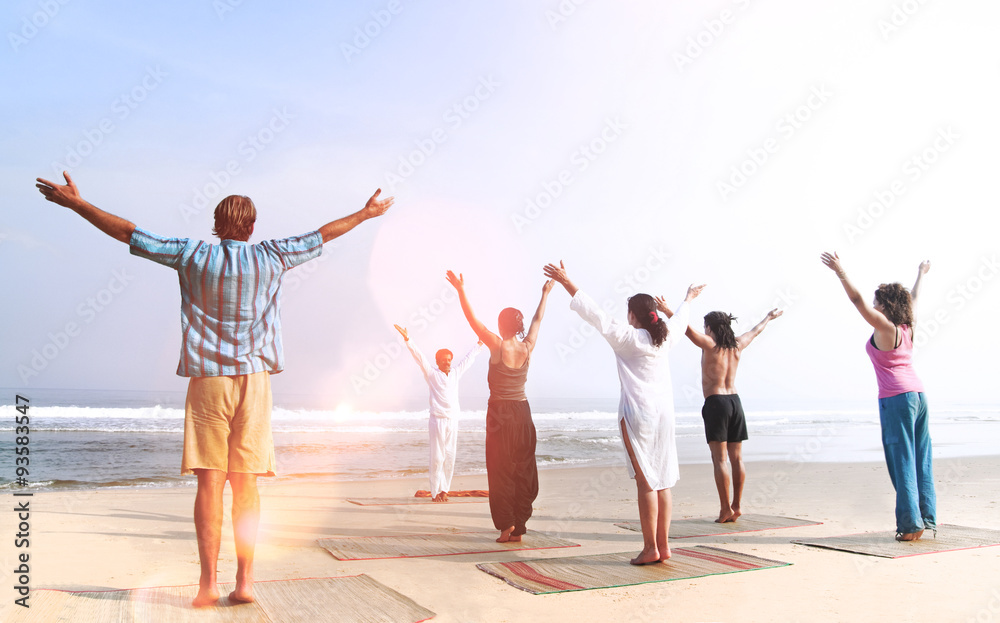 Yoga Class By The Beach Relaxation Peace Healthy Concept