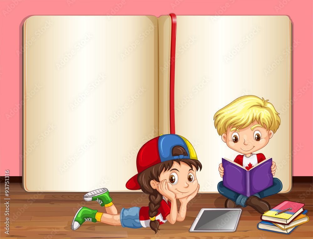 Boy and girl reading books