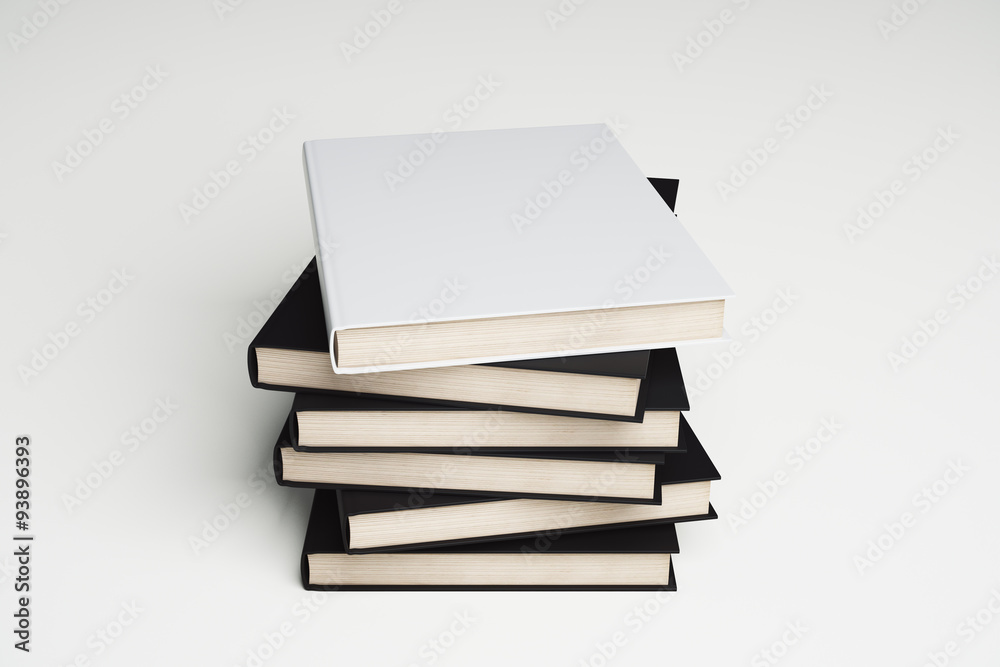 Stack of blank books on a white background
