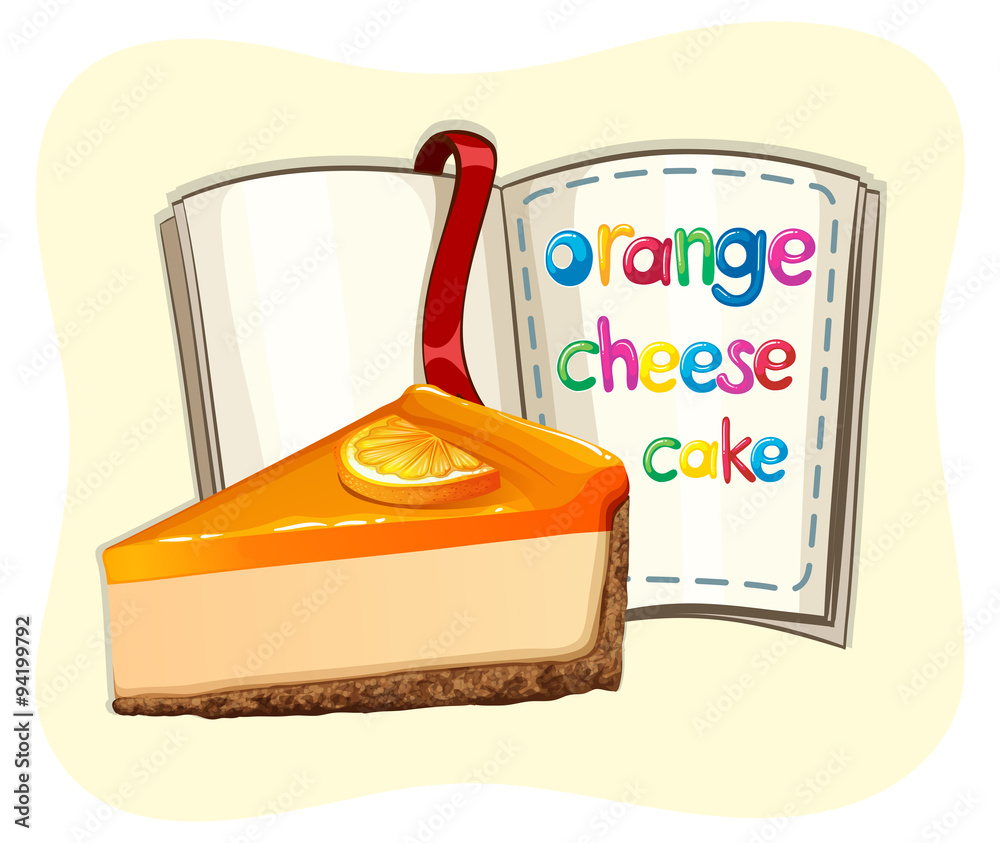 橙色奶酪蛋糕和一本书