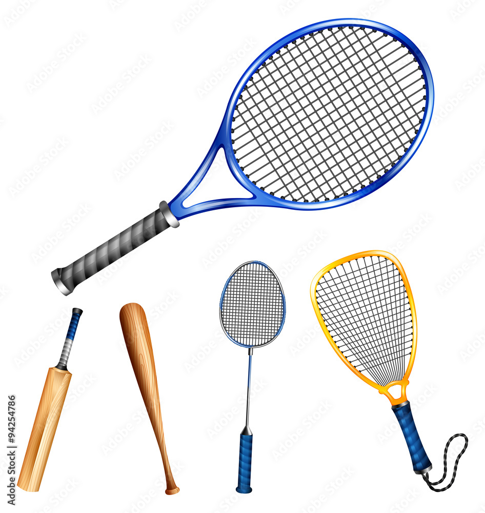 Different sport rackets and bats