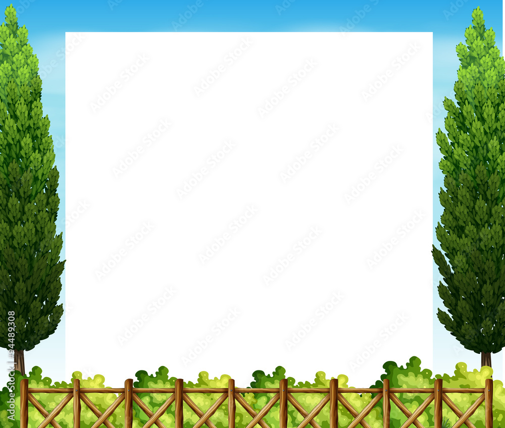 带树木和围栏的边界设计