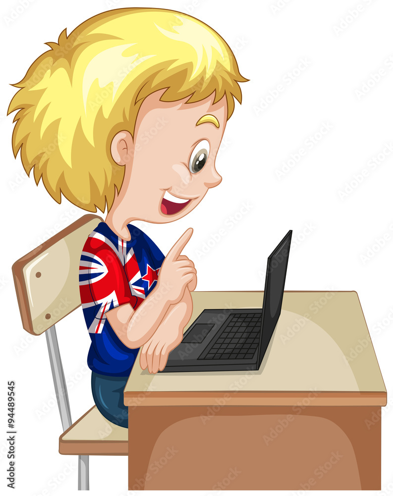 Little boy working on computer laptop