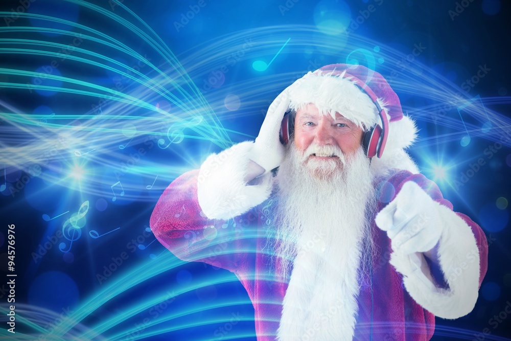 圣诞老人正在听音乐的合成图像