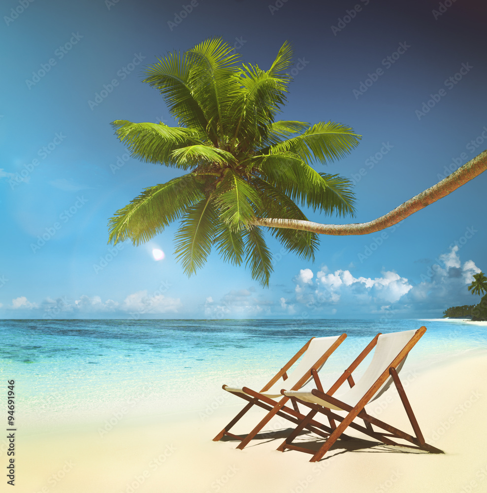 躺椅陷阱海滩夏日天堂概念