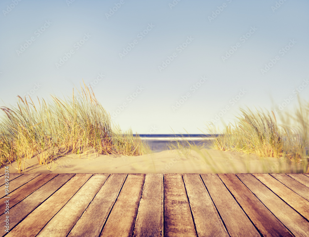 海滩木板阳台夏季概念