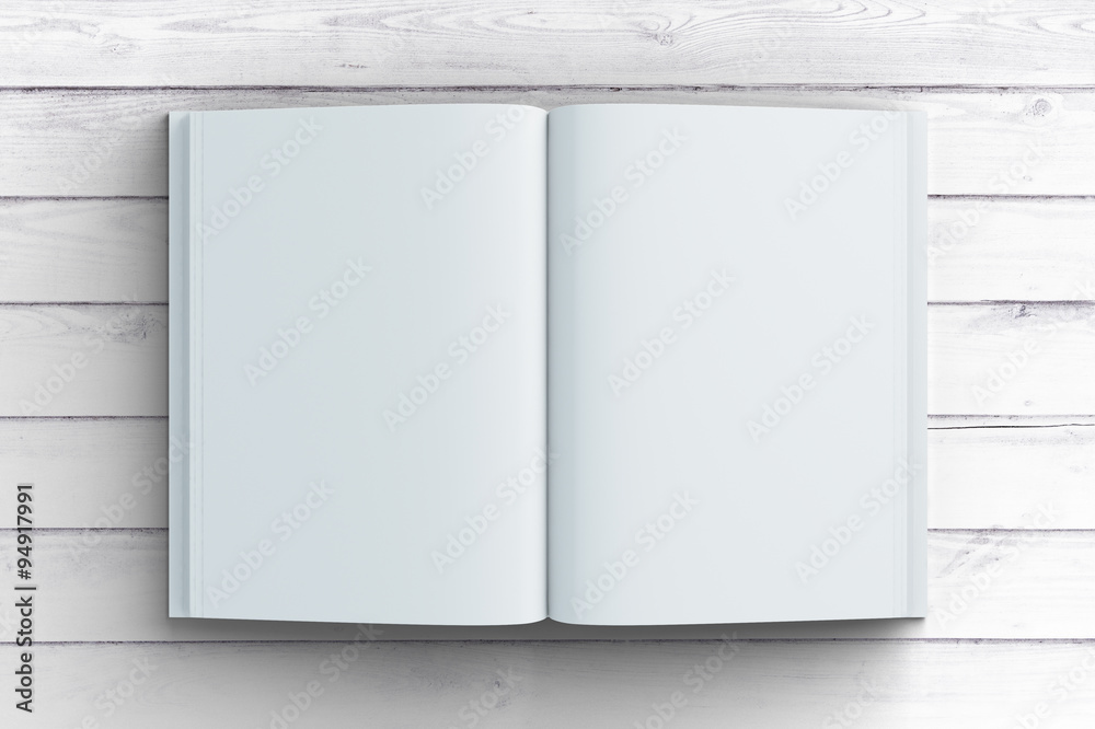 Blank white diary paper on wooden floor, mock up