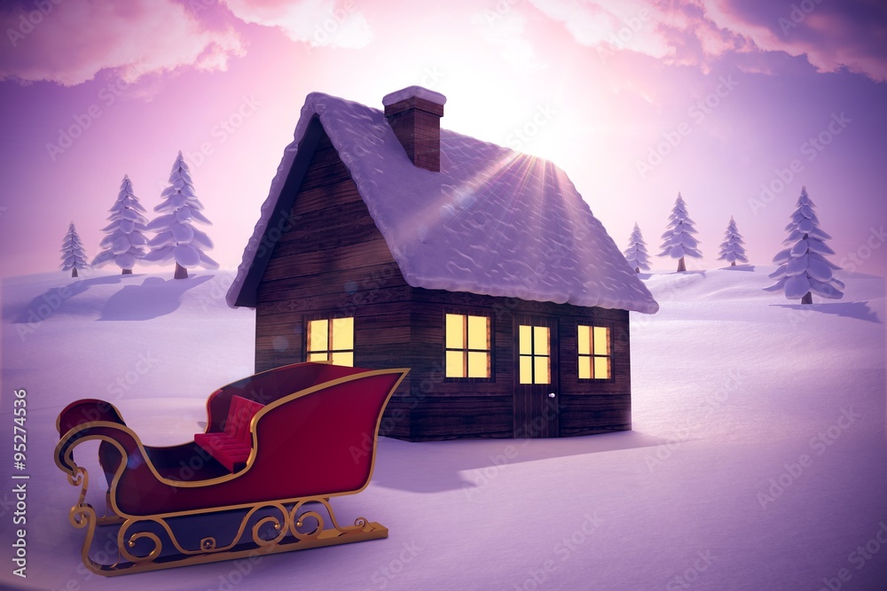 红色和金色圣诞老人雪橇的合成图像