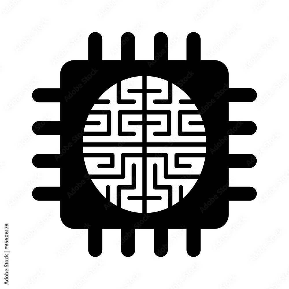Artificial intelligence brain chip flat icon for apps and websites