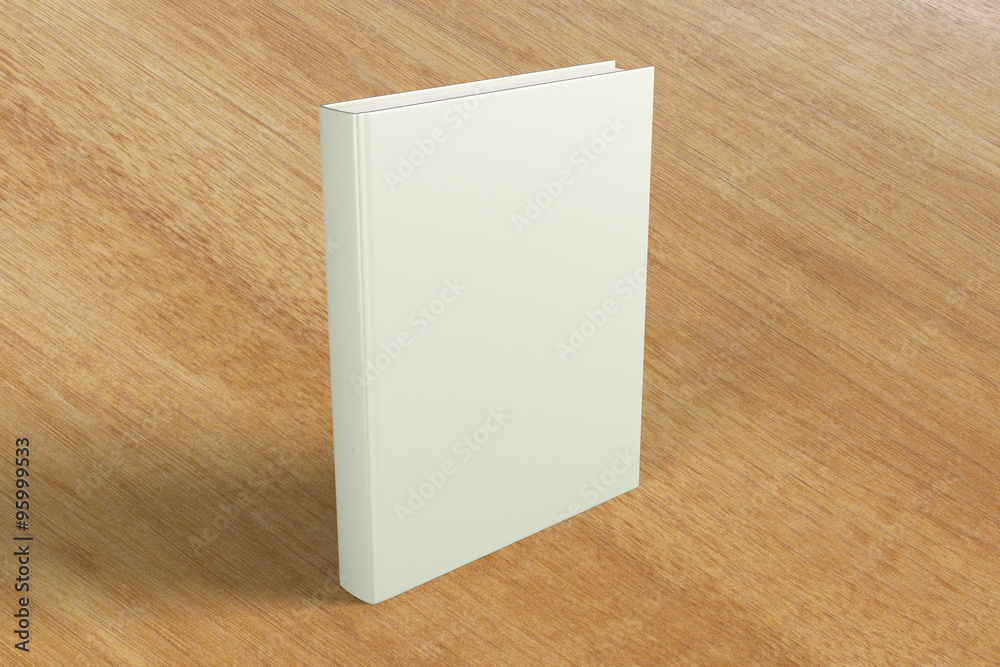 木桌上一本书的空白封面，实物模型
