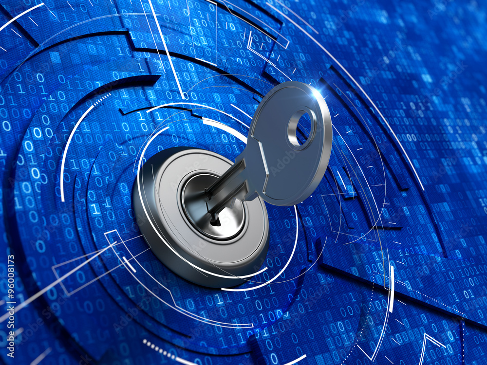 数字安全概念-钥匙孔中的钥匙