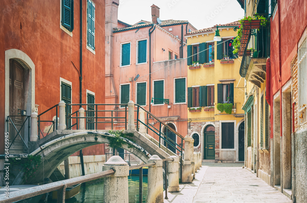 Small bridge over a canal in Venice, Italy.