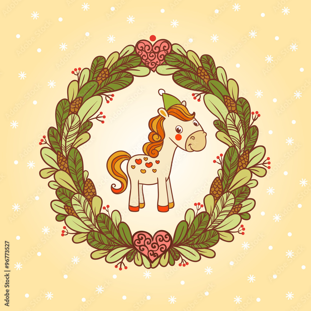 马的圣诞卡设计。
