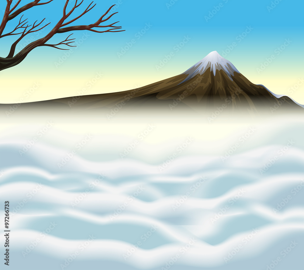火山和薄雾的自然景观