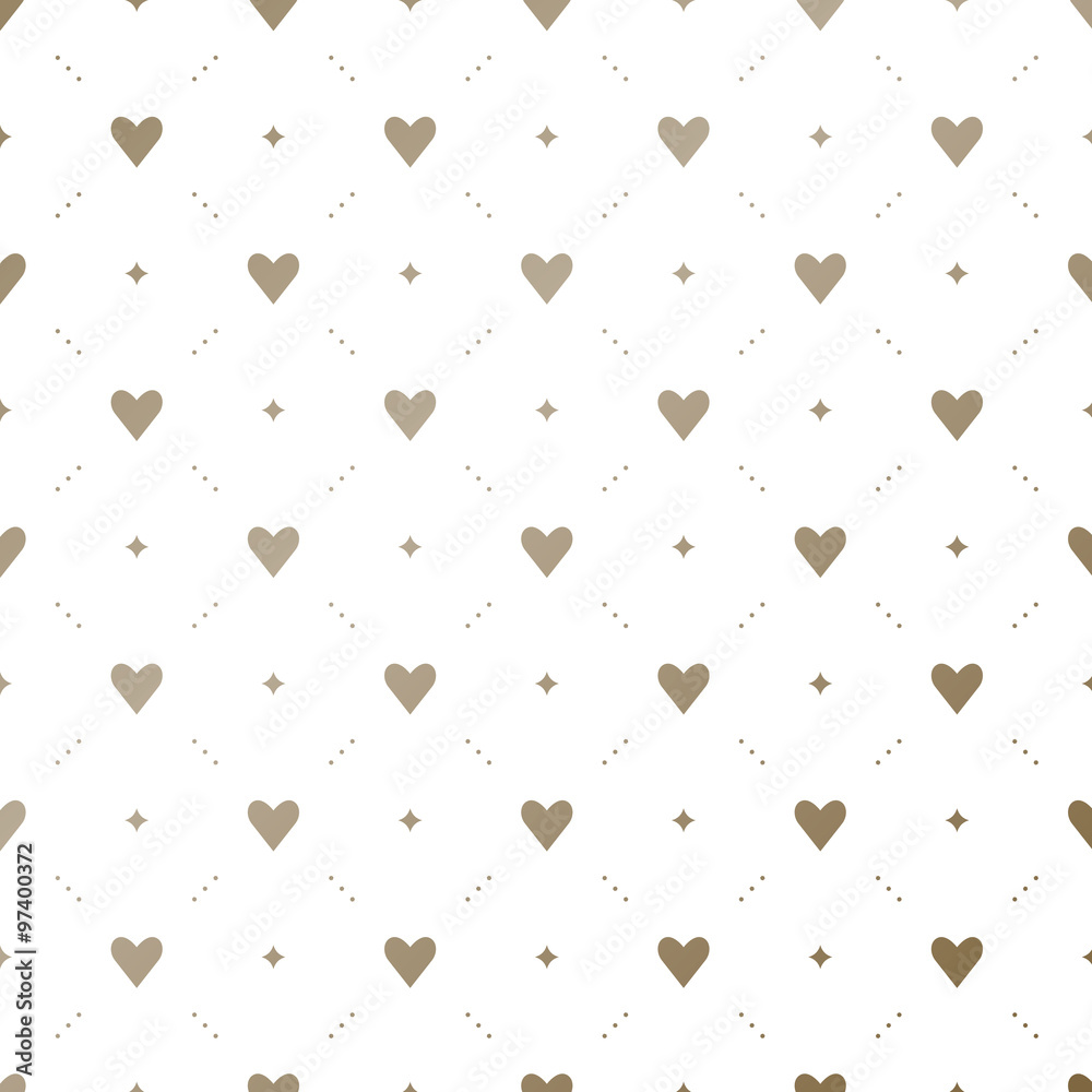 Seamless vector gold pattern with hearts on a white background