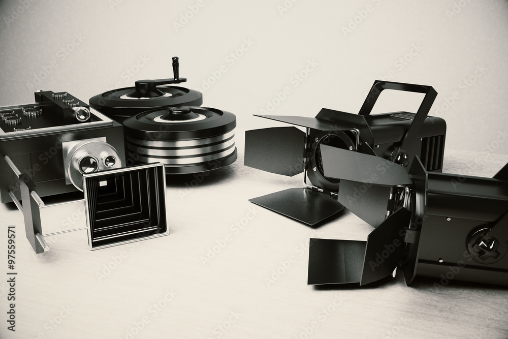 电影摄影机和老式胶片工具