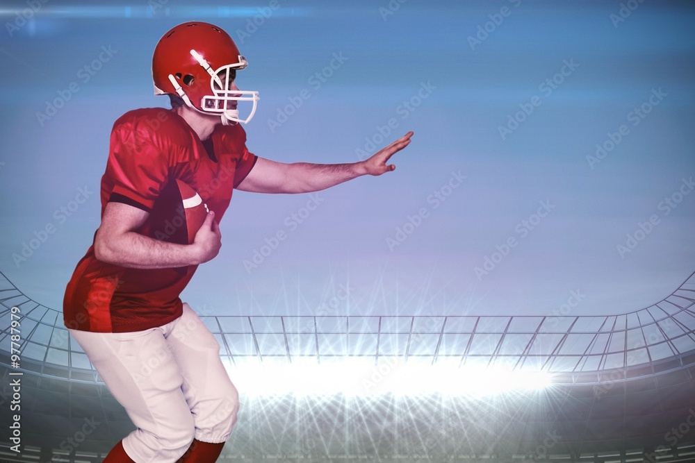 美国足球运动员带球奔跑的合成图像