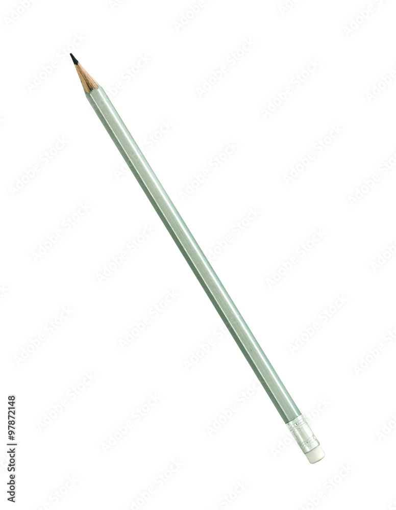 白色背景上隔离的银色木制铅笔