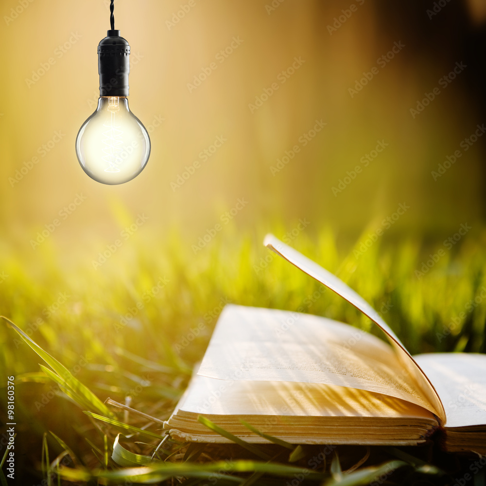 教育理念-打开书本和灯泡