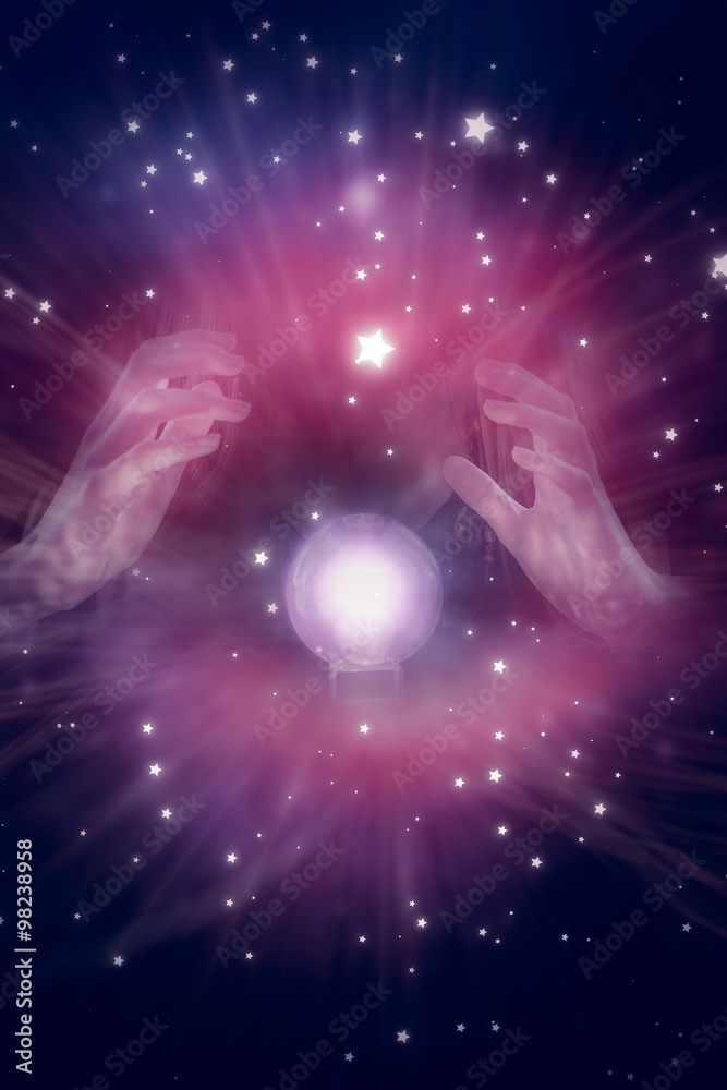 Composite image of fortune teller using crystal ball