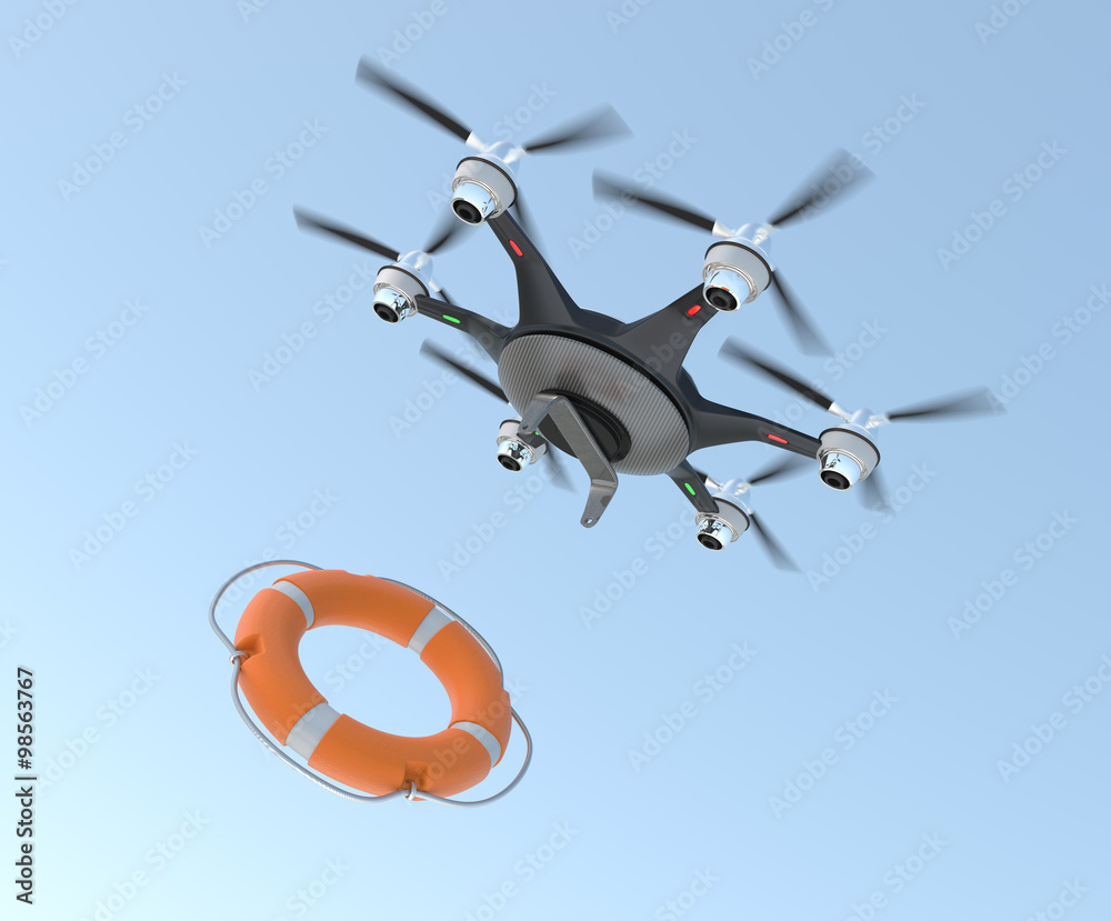 用于救生概念的无人机投放救生圈。