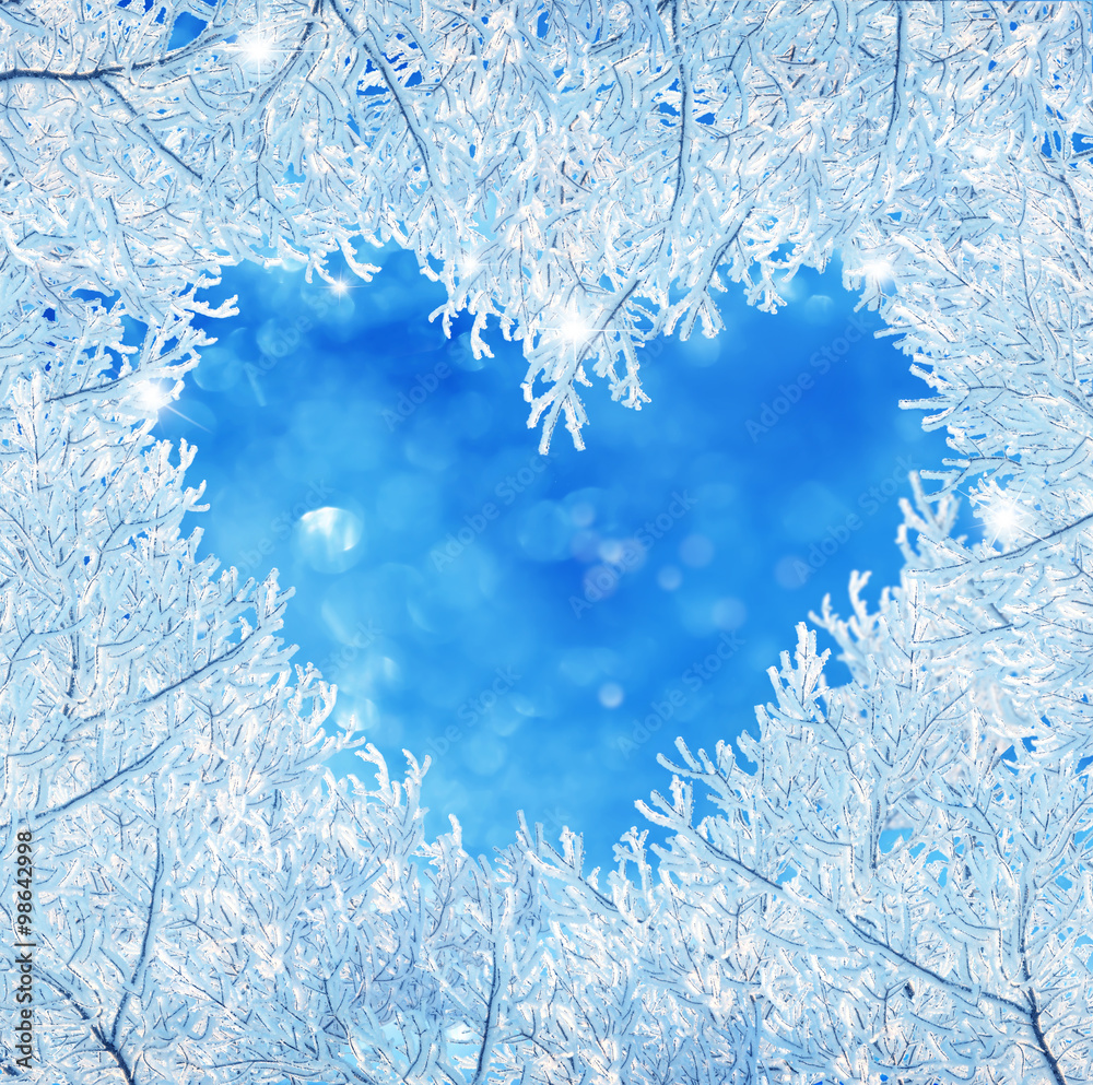 winter  christmas background. Heart-shaped pattern