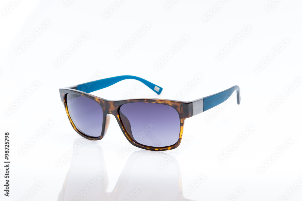 purple sunglasses on white background
